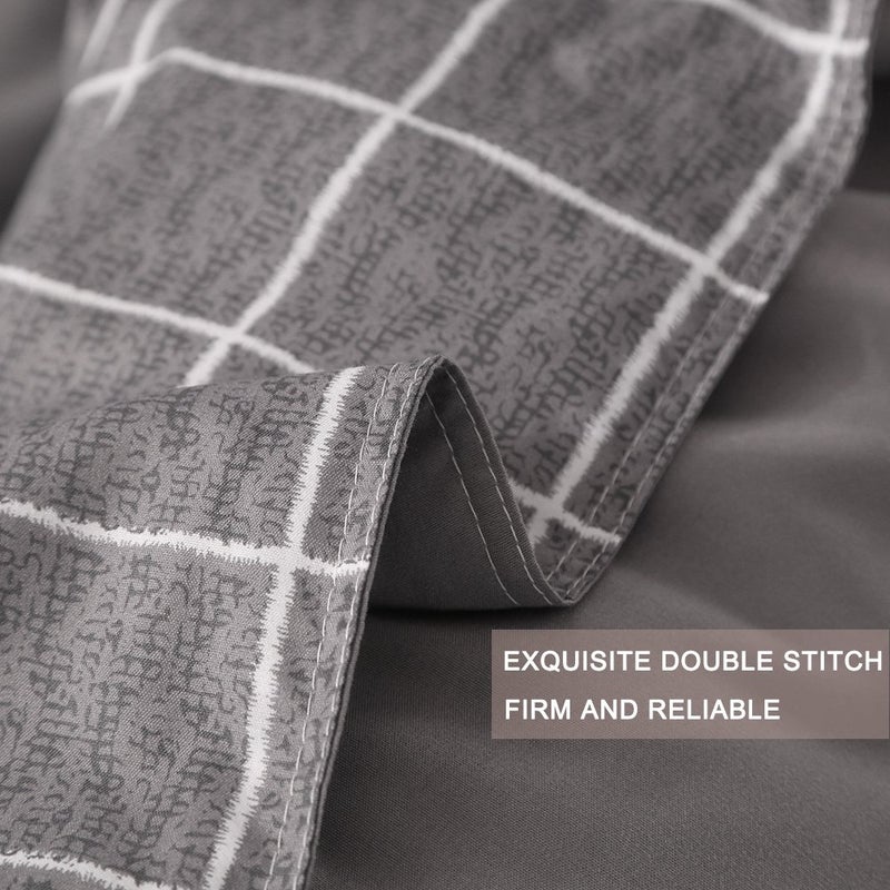 Nanko King Duvet Cover Set Grid, 104x90 Soft Bedding Cover, Luxury Lightweight Microfiber 3pc Set (1 Cover 2 Pillowcase) with Zip, Tie - Modern Style Bed Quilt Bed Cover for Men Women, Gray Plaid - Image 4