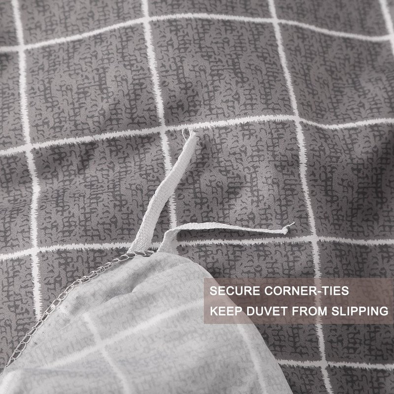 Nanko King Duvet Cover Set Grid, 104x90 Soft Bedding Cover, Luxury Lightweight Microfiber 3pc Set (1 Cover 2 Pillowcase) with Zip, Tie - Modern Style Bed Quilt Bed Cover for Men Women, Gray Plaid - Image 5
