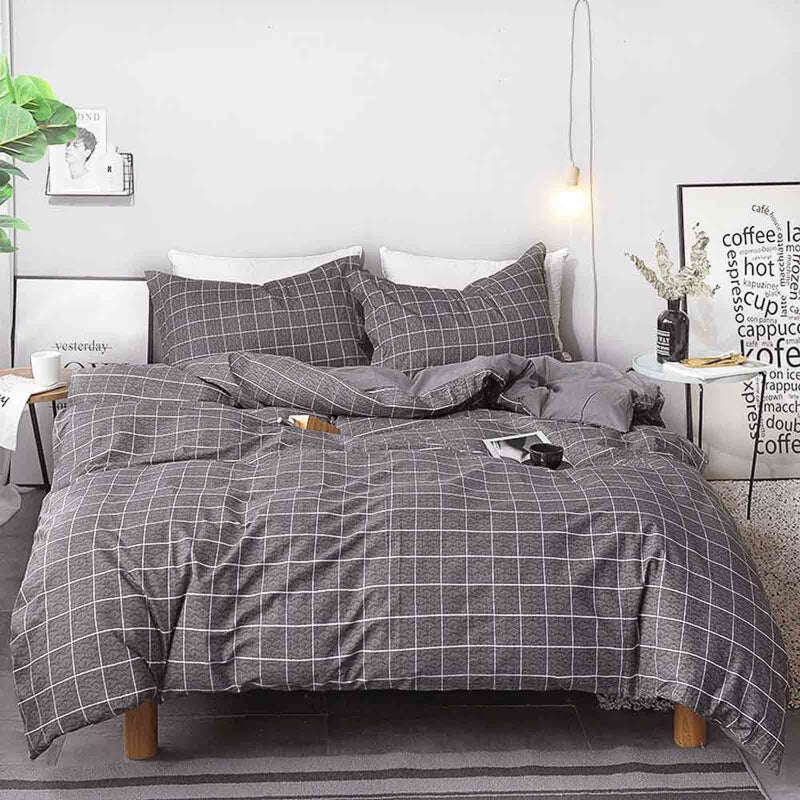 Nanko King Duvet Cover Set Grid, 104x90 Soft Bedding Cover, Luxury Lightweight Microfiber 3pc Set (1 Cover 2 Pillowcase) with Zip, Tie - Modern Style Bed Quilt Bed Cover for Men Women, Gray Plaid - Image 1