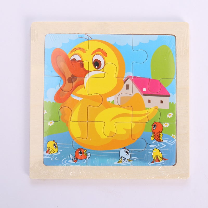 9-Piece Wooden Children'S Puzzle Toy For Early Childhood Education, Educational Cartoon Animals And Vehicles Cognitive Puzzle Board Assembly - Image 1