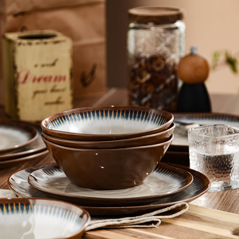 Gufaith Melamine Dinnerware Set, 12 Pcs Dishware Sets, Plate and Bowl Set Service for 4, Lightweight and Unbreakable Dinnerware Sets for Camping, Great for RV, Dishwasher Safe, Sahara Beige and Blue - Image 2