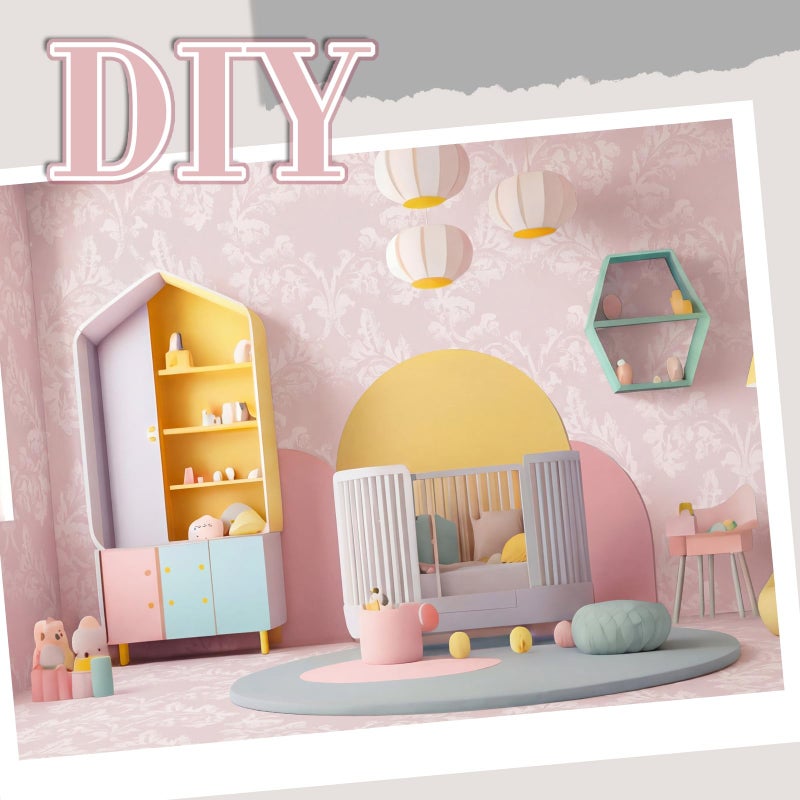 Flutesan 12 Pcs Miniature Dollhouse Wallpaper and Flooring Peel and Stick Mini DIY Self Adhesive Dollhouse Accessories 8.27 x 11.69 Inch (Vintage Pink) - Image 5