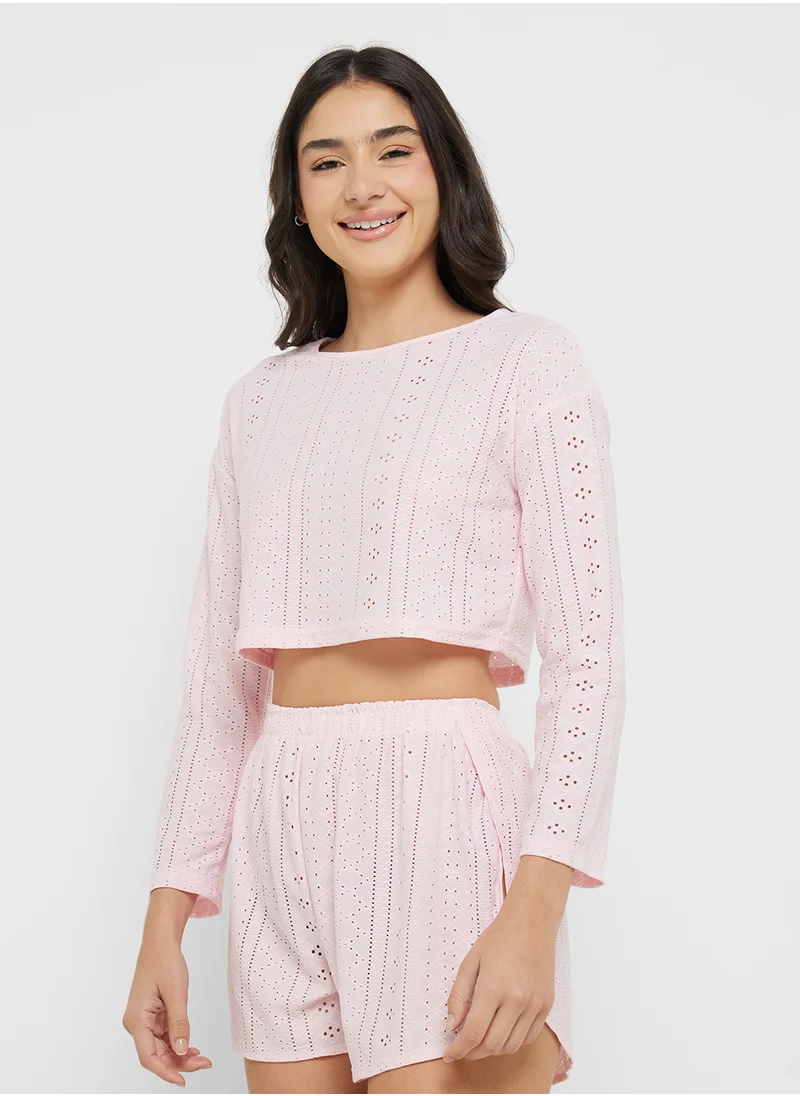 Ginger Pointelle Long Sleeves Top & Short Pj Set