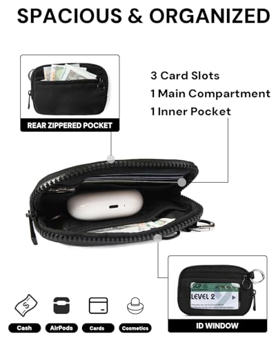 YDF The Iris Wallet for Women Mini Zip Card Case with Clear ID Window Zipper Coin Purse Lightweight Portable Keychain Wallet - Image 3