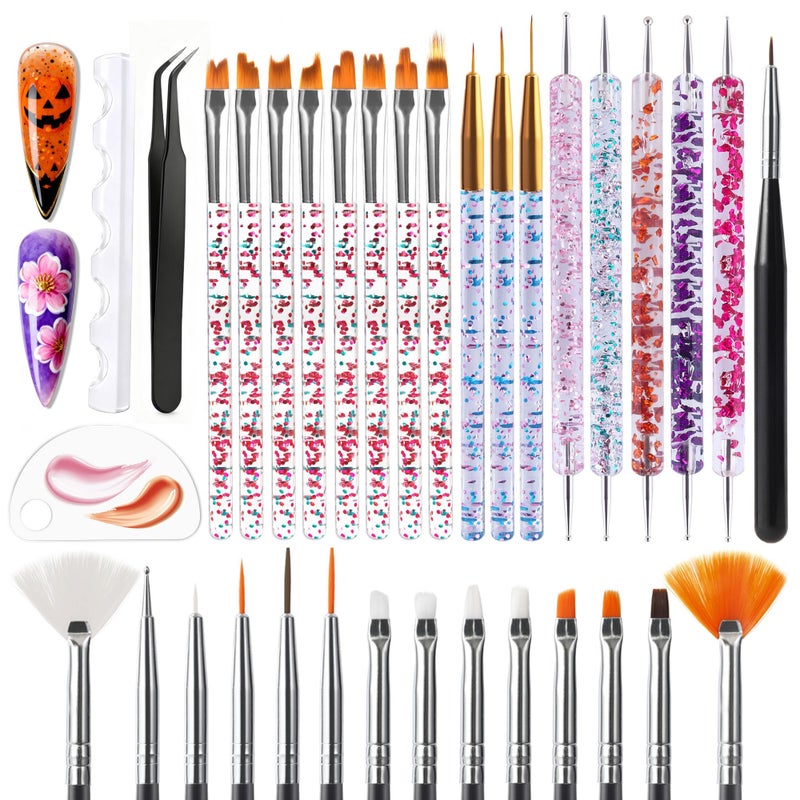 Artdone 34pcs Nail Art Brushes, Nail Art Tool Set, Dotting Tools, Dust Striping Brushes for Long Lines, Drawing Pen Kit For Gel Polish Design Supply - Image 1