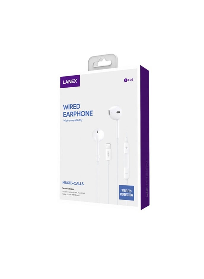 LANEX - LANEX LE03 LIGHTNING HD SOUND EARPHONE - WHITE - Image 1
