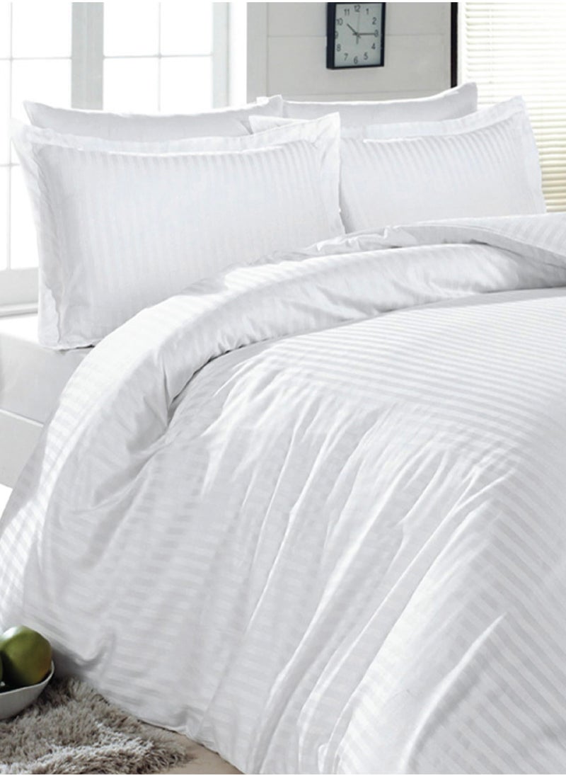 Amali  Pure Cotton Strip Sateen Bedding Set 6 Pcs Including Duvet Cover, Fitted Sheet, and 4 Pillow Covers – Best for King Size Beds for Home and Hotels  - Image 1