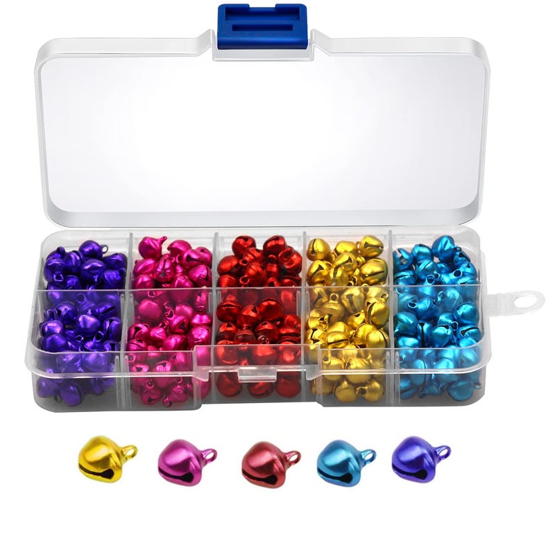 300 Pcs Jingle Bells03 Inch Craft Bells Colored Christmas Jingle Bells Small Bell DIY Bells with Storage Box for ChristmasParty Festival Decoration and Home Decoration 5 Colors