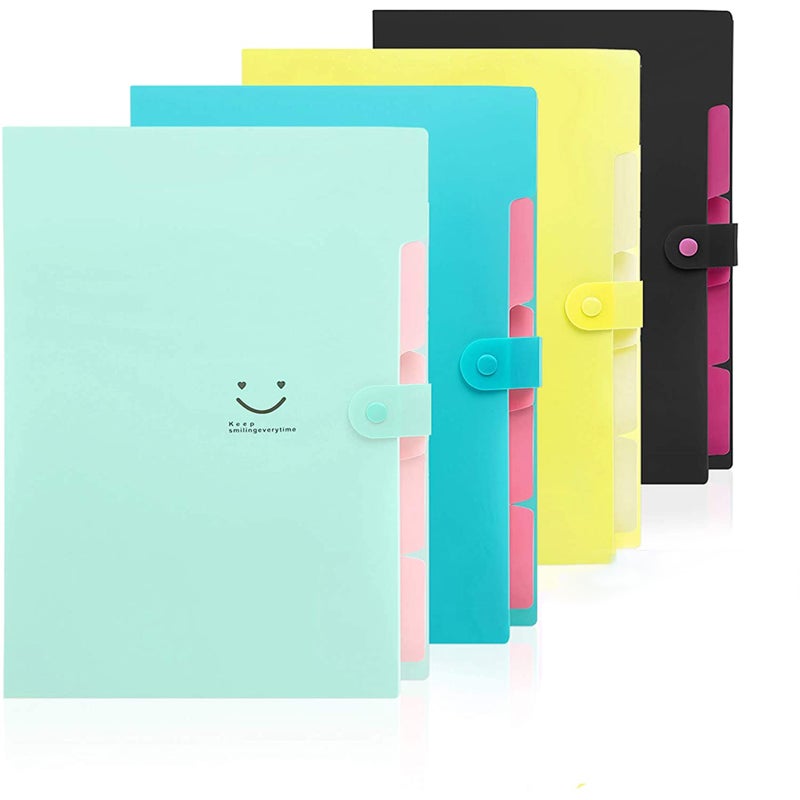 4 Packs Expanding File Folder with 32 Labels,5 Pockets A4 Letter Size Accordion Folder Paper Organizer for School and Office - Image 1
