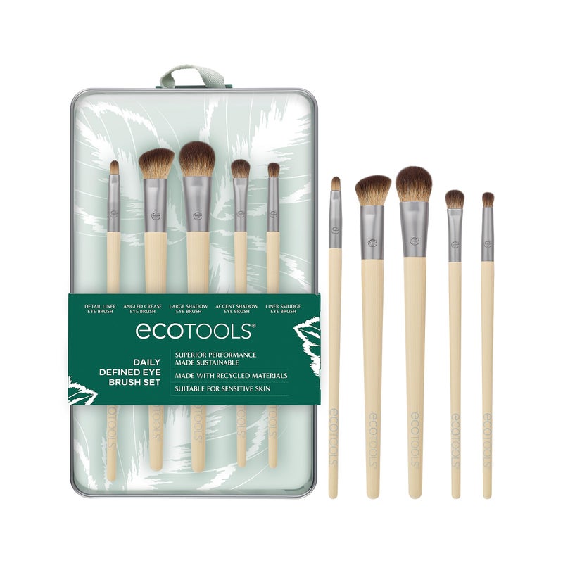 EcoTools Daily Defined Eye Brush Kit Makeup Brushes For Liquid Powder Cream Eyeshadow Eyeliner Application EcoFriendly Eye Brushes Synthetic Hair Cruelty Free 5 Piece Set