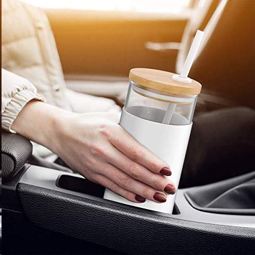 Tronco 20 oz Glass Tumbler with Lid and Straw, Iced Coffee Cup and Smoothie Cup with Bamboo Lids & Protective Silicone Sleeve, Dishwasher Safe, BPA-Free, Glass Cup 1 Pack - Image 4