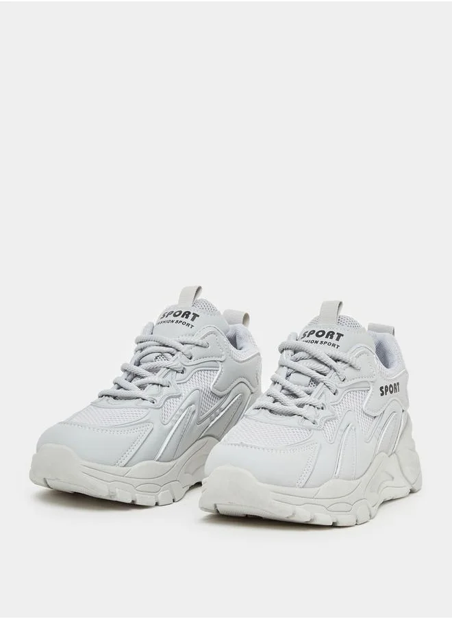 Styli Textured Lace-Up Chunky Retro Sneakers