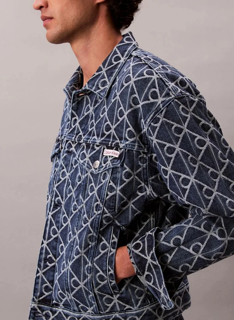 Calvin Klein Jeans INDIGO EMBLEM Allover Logo 90'S Denim Jacket for Men | Best Price UAE