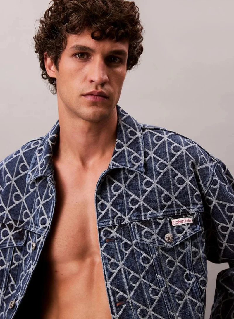 Calvin Klein Jeans INDIGO EMBLEM Allover Logo 90'S Denim Jacket for Men | Best Price UAE