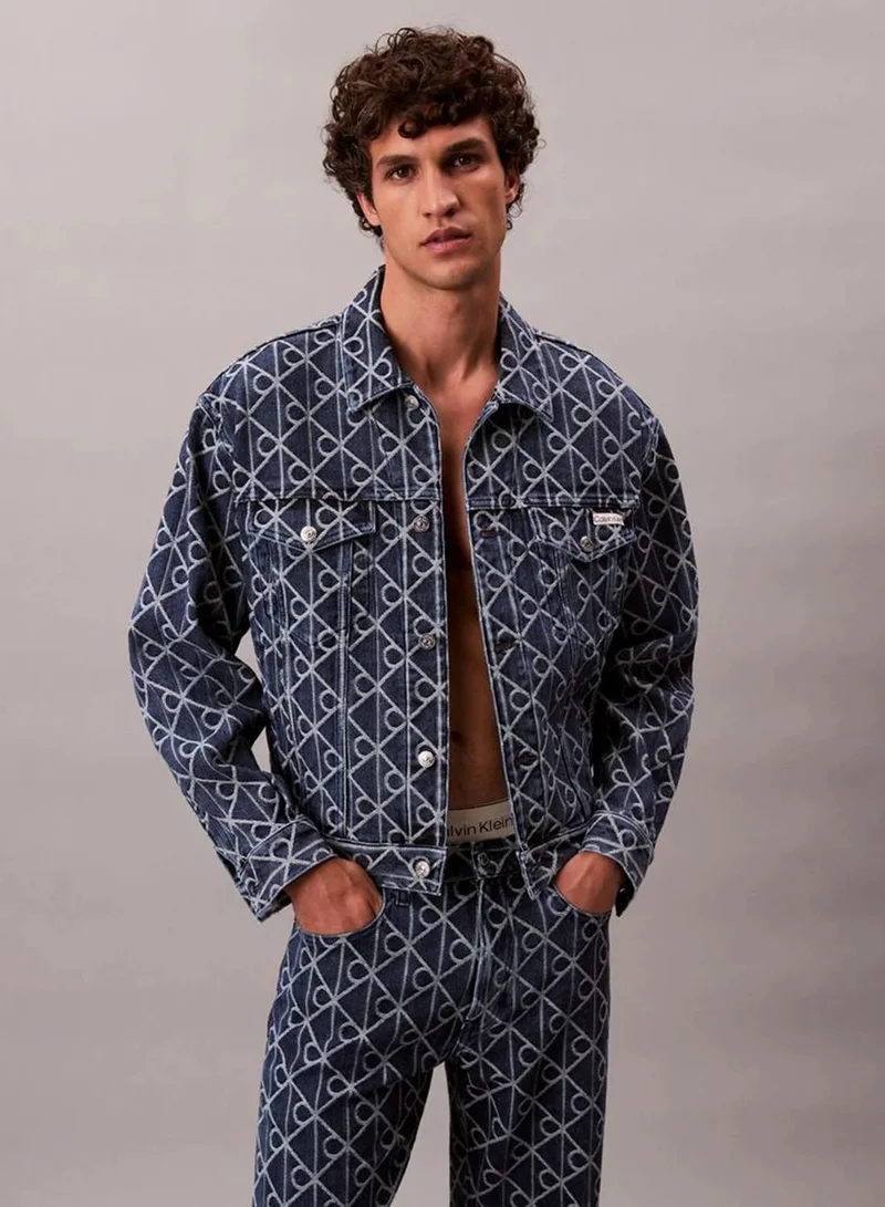 Calvin Klein Jeans INDIGO EMBLEM Allover Logo 90'S Denim Jacket for Men | Best Price UAE