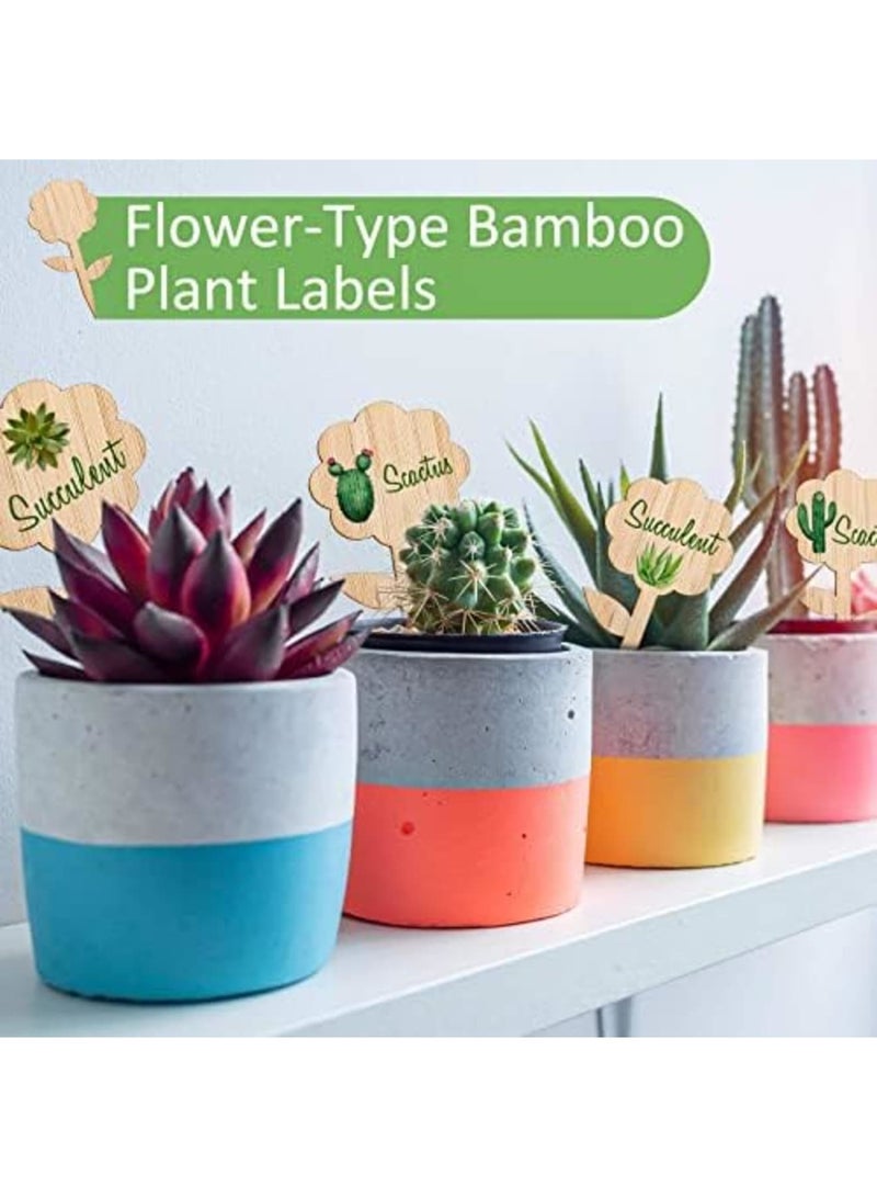 SYOSI 60Pcs Flower-Shaped Bamboo Plant Labels with Marker Pen - Eco-Friendly Wooden Garden Markers for Herbs, Vegetables, Potted Plants & DIY Gardening Projects (5x10cm) - Image 2