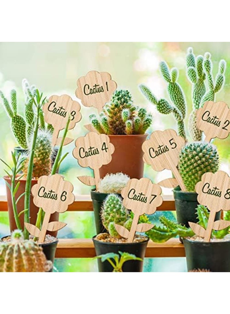SYOSI 60Pcs Flower-Shaped Bamboo Plant Labels with Marker Pen - Eco-Friendly Wooden Garden Markers for Herbs, Vegetables, Potted Plants & DIY Gardening Projects (5x10cm) - Image 5