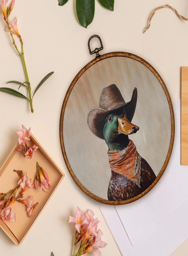 BCUANGD Western Trendy Round Wall Art Decor - Retro Duck Neutral Wall Art Canvas Frame Artwork Prints, Rustic Vintage Country Round Wall Hanging Decorations for Home Farmhouse Bedroom, 10"x10" - Image 4