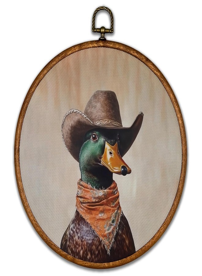 BCUANGD Western Trendy Round Wall Art Decor - Retro Duck Neutral Wall Art Canvas Frame Artwork Prints, Rustic Vintage Country Round Wall Hanging Decorations for Home Farmhouse Bedroom, 10"x10" - Image 1