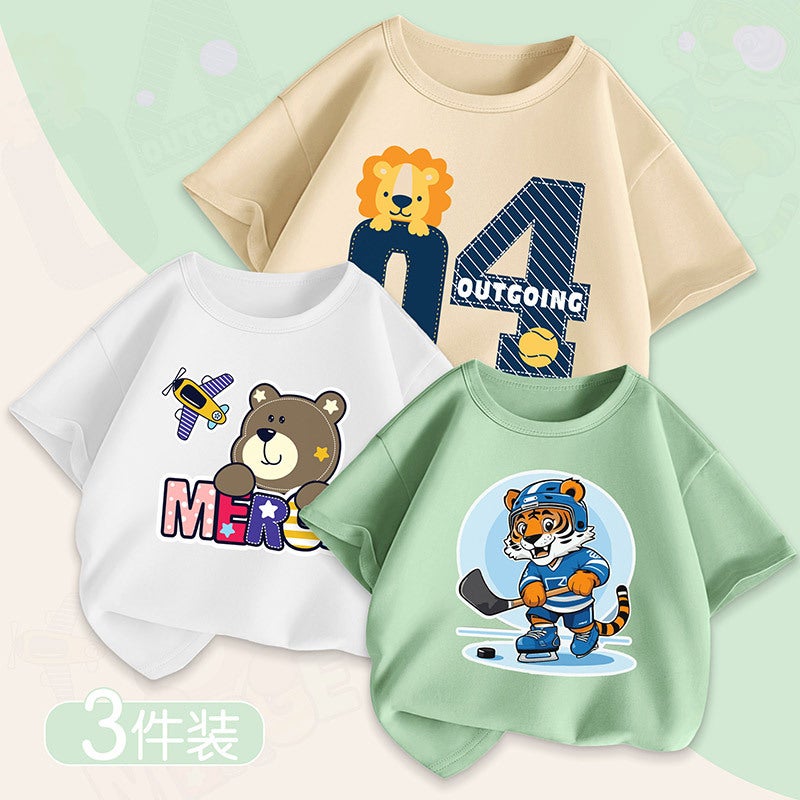 Children'S Clothing Boys Summer Short-Sleeved T-Shirt Summer Thin Medium And Large Kidsren'S Boys Summer Pure Cotton Tops T - Image 2