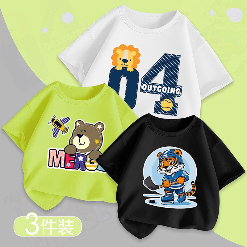 Children'S Clothing Boys Summer Short-Sleeved T-Shirt Summer Thin Medium And Large Kidsren'S Boys Summer Pure Cotton Tops T - Image 4