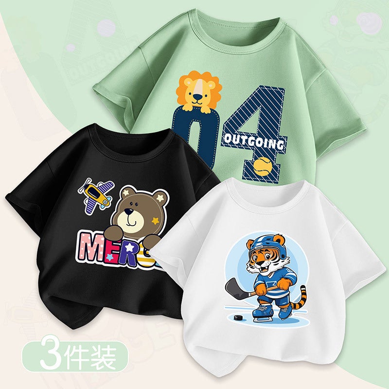 Children'S Clothing Boys Summer Short-Sleeved T-Shirt Summer Thin Medium And Large Kidsren'S Boys Summer Pure Cotton Tops T - Image 3