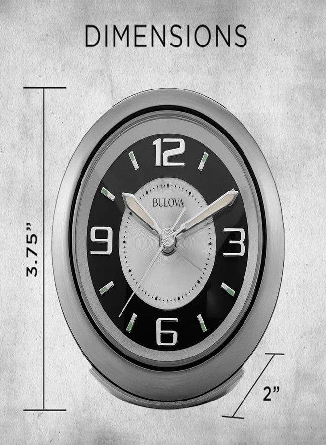 Bulova - 3.75" W x 3.75" H B5027 Lite Night Alarm Clock | Brushed Silver-Tone Case | Illuminated Dial | Luminous Hands | Quiet Sweep | Snooze Function - Image 2