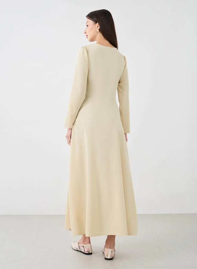 Take Two Take Two Solid Cowl Neck Long Sleeves A-Line Maxi Dress