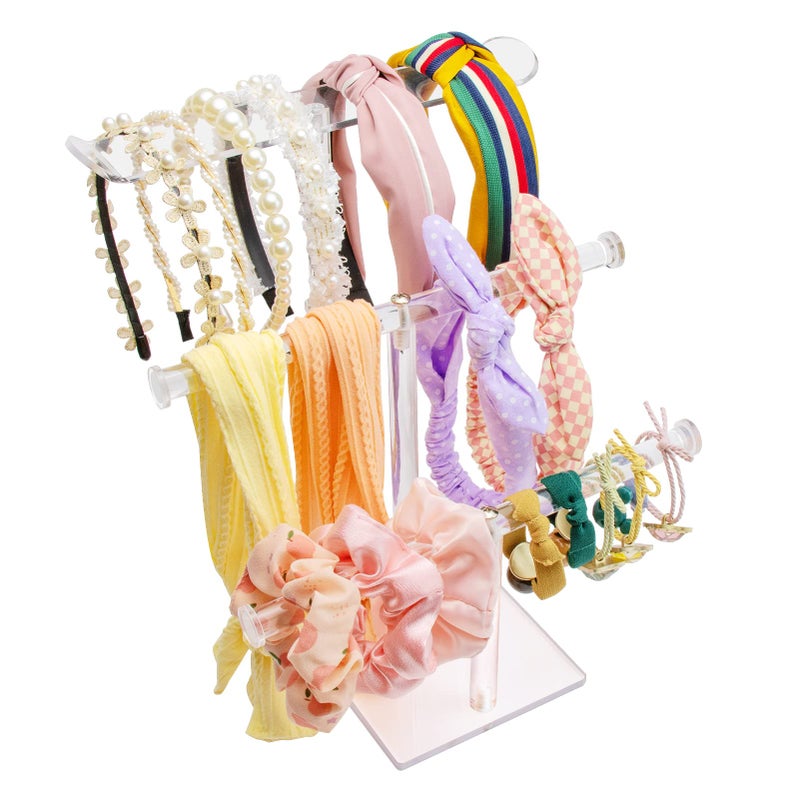Bigfety Acrylic Headband Holder 3Tier Hair Accessories Organizer Clear Stand for Girls