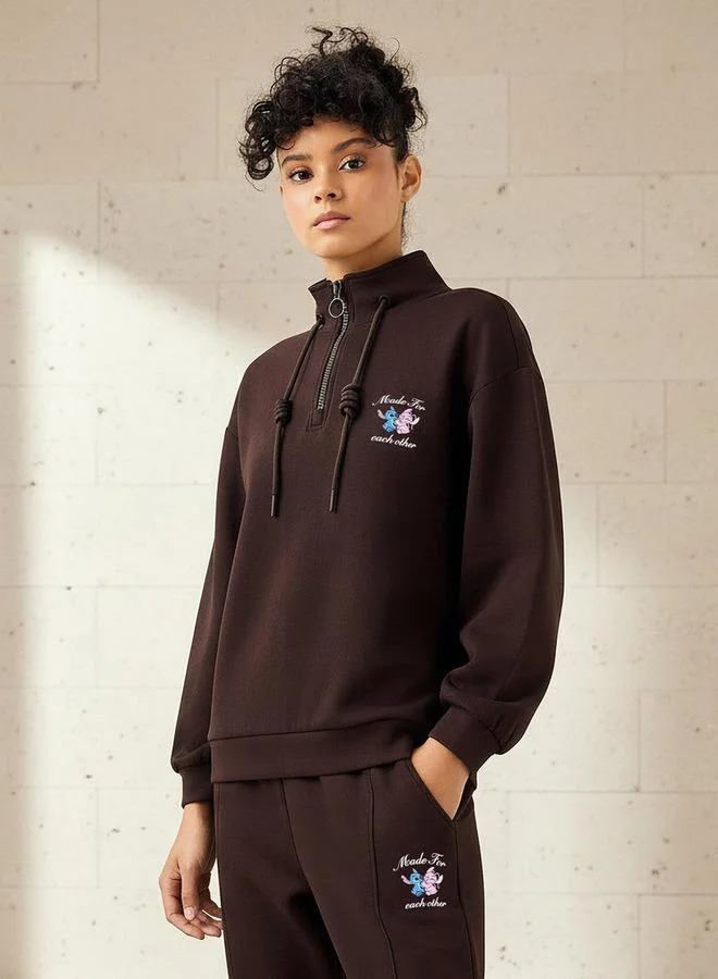 SP Characters Half Zip Sweatshirt with Lilo and Stitch Print