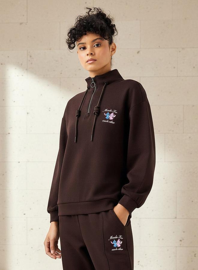 SP Characters Half Zip Sweatshirt with Lilo and Stitch Print - Image 1