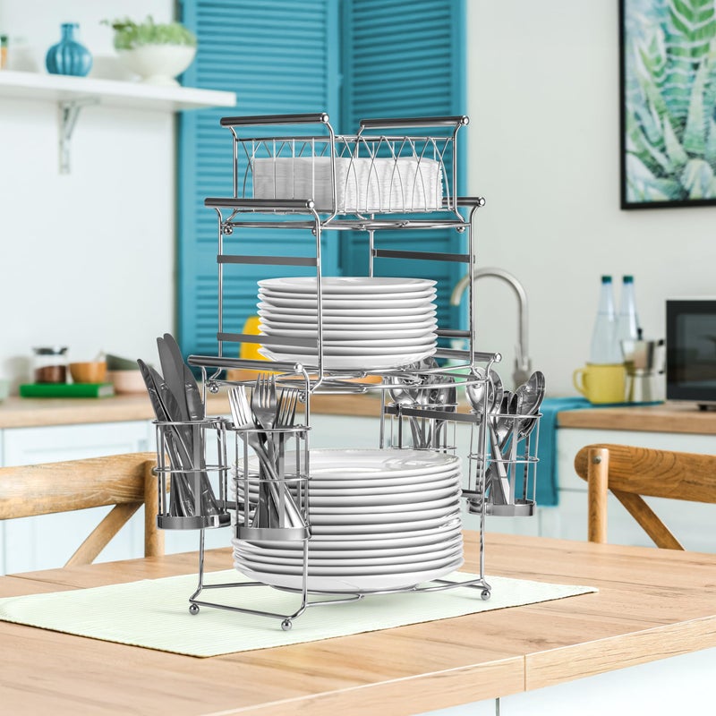 Sorbus Buffet Caddy â€” 7-Piece Stackable Set Includes Plate, Napkin, and Silverware Holder, 3-Tier Detachable Tabletop Organizer Ideal for Kitchen, Dining, Entertaining, Parties, Thanksgiving (Silver) - Image 4