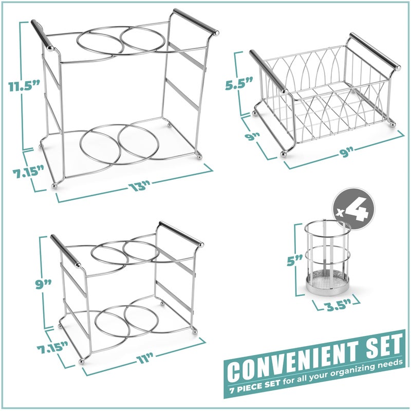 Sorbus Buffet Caddy â€” 7-Piece Stackable Set Includes Plate, Napkin, and Silverware Holder, 3-Tier Detachable Tabletop Organizer Ideal for Kitchen, Dining, Entertaining, Parties, Thanksgiving (Silver) - Image 3