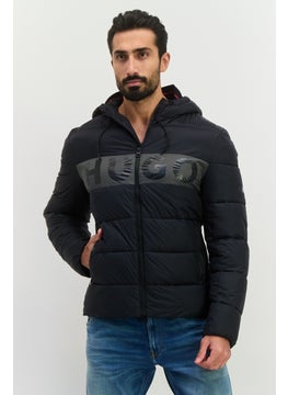 HUGO BOSS Men Hooded Logo Puffer Jacket, Black  - Image 1