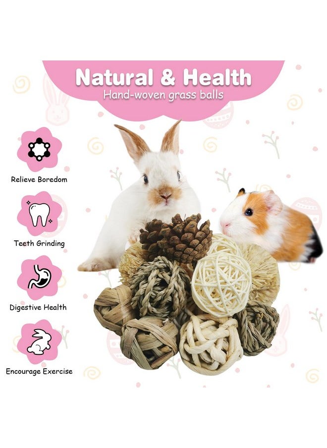 Kathson - kathson 12 Pack Natural Bunny Chew Balls Small Animal Activity Toys Rabbit Play Ball Rolling Toy Gnawing Treats Timothy Grass Balls for Guinea Pigs Chinchilla Pet Cage Entertainment - Image 1