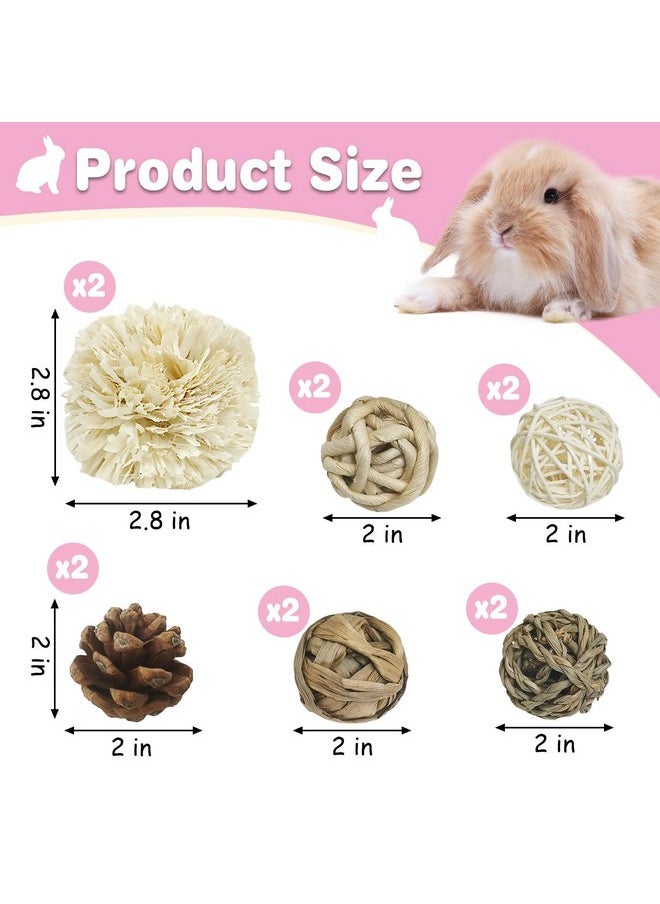 Kathson - kathson 12 Pack Natural Bunny Chew Balls Small Animal Activity Toys Rabbit Play Ball Rolling Toy Gnawing Treats Timothy Grass Balls for Guinea Pigs Chinchilla Pet Cage Entertainment - Image 1