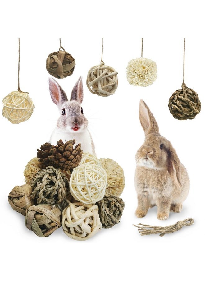 Kathson - kathson 12 Pack Natural Bunny Chew Balls Small Animal Activity Toys Rabbit Play Ball Rolling Toy Gnawing Treats Timothy Grass Balls for Guinea Pigs Chinchilla Pet Cage Entertainment - Image 1