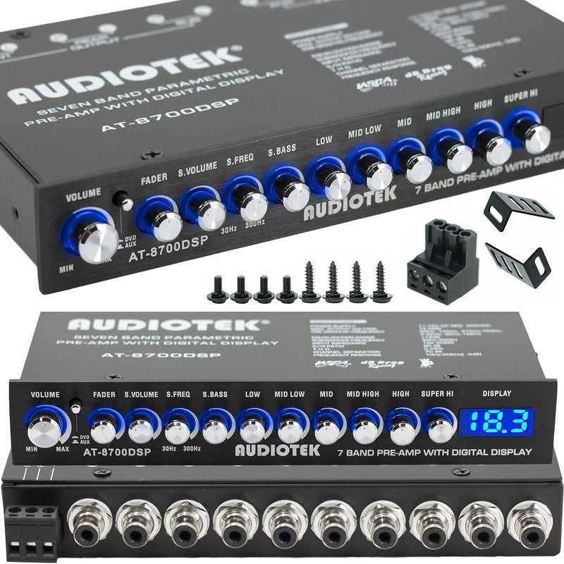 Audiotek 8700DSP 12 Din 7 Band Car Audio Equalizer EQ Front Rear Sub Output Up to 7V RMS of Output GoldPlated RCA connectors for Best Audio Output for Car Boat RV RTV Motorcycle