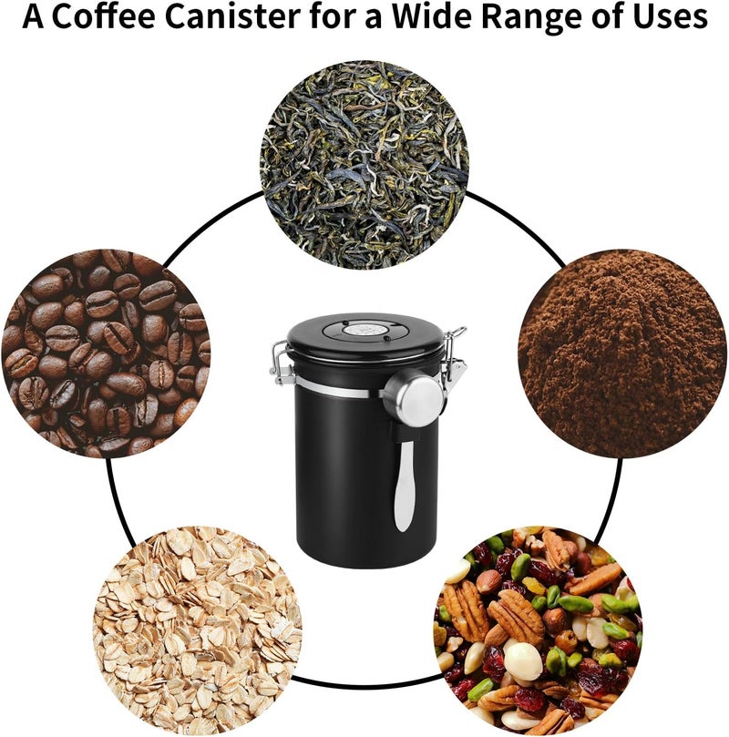 Ohtomber Coffee Canister Storage Container - 22OZ Stainless Steel Airtight Coffee Bean Storage Grounds Container with Date Tracker & Measuring Scoop, Kitchen Food Canister Jar for Cereal, Sugar, Tea - Image 5