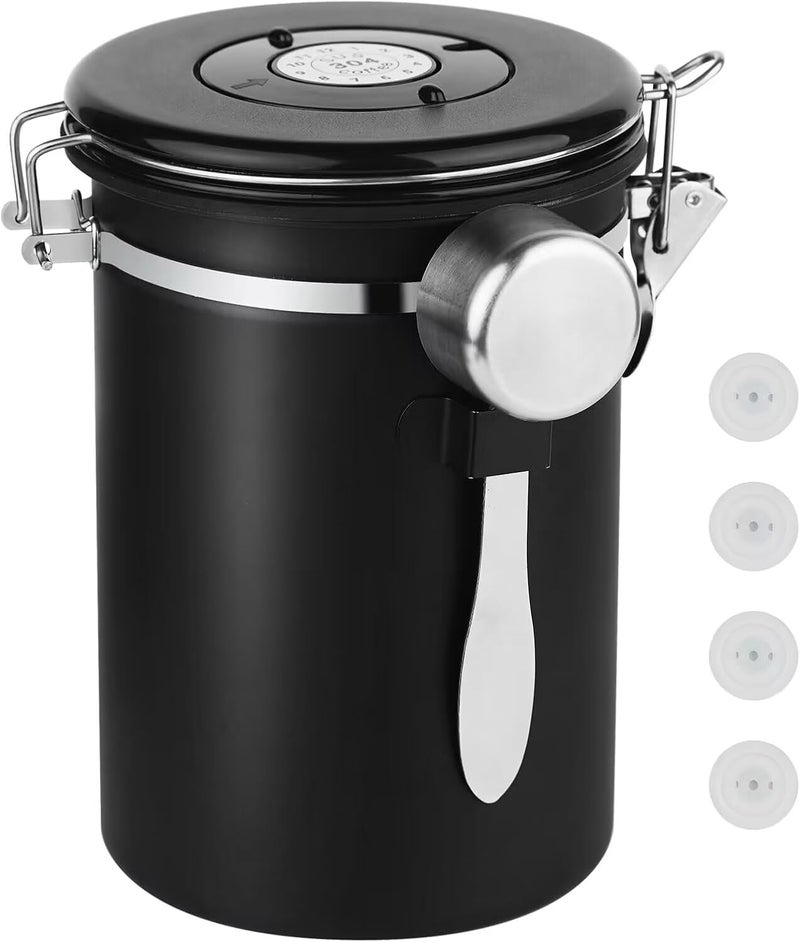 Ohtomber Coffee Canister Storage Container - 22OZ Stainless Steel Airtight Coffee Bean Storage Grounds Container with Date Tracker & Measuring Scoop, Kitchen Food Canister Jar for Cereal, Sugar, Tea - Image 1