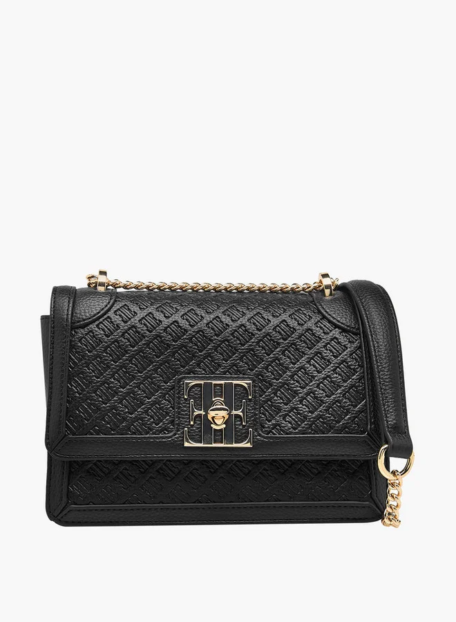 ايل Monogram Embossed Crossbody Bag with Chain Strap and Flap Closure