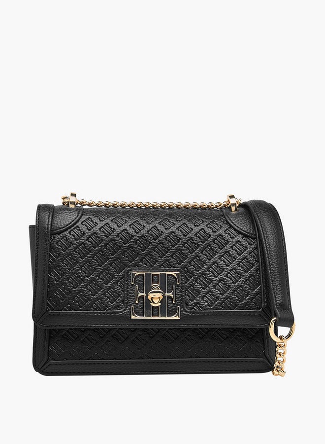 ايل حقيبة كروس بودي بنقش شعار مع حزام سلسلة وإغلاق قلاب - Image 1