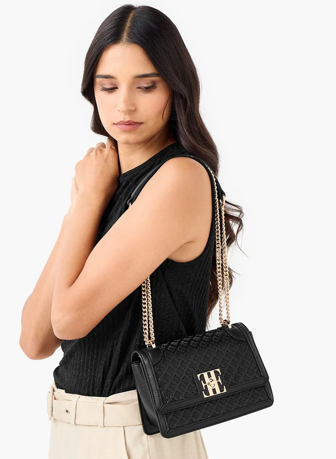 ايل Monogram Embossed Crossbody Bag with Chain Strap and Flap Closure