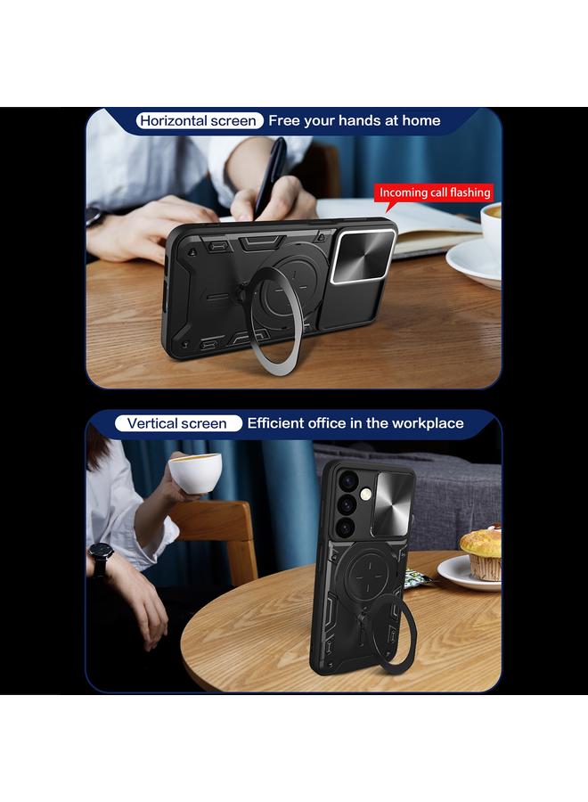 S-TOP Case For Samsung Galaxy S24 5G CD Texture Sliding Camshield Magnetic Holder Phone Case - Image 5