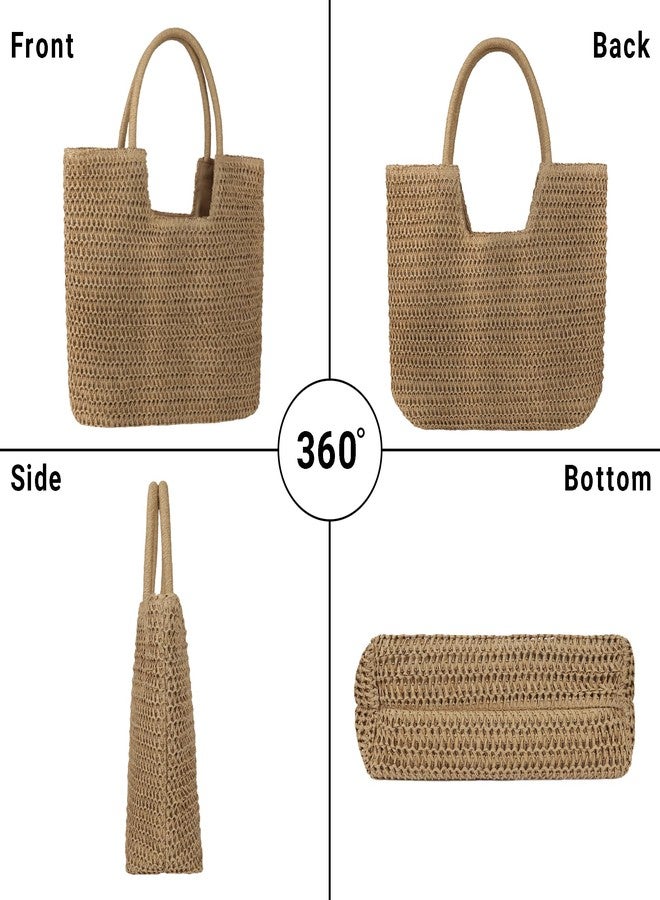 Youjaree Straw Beach Bags for Women Large Beach Tote Bag Woven Shoulder Handbag Purse for Summer (Khaki) - Image 3