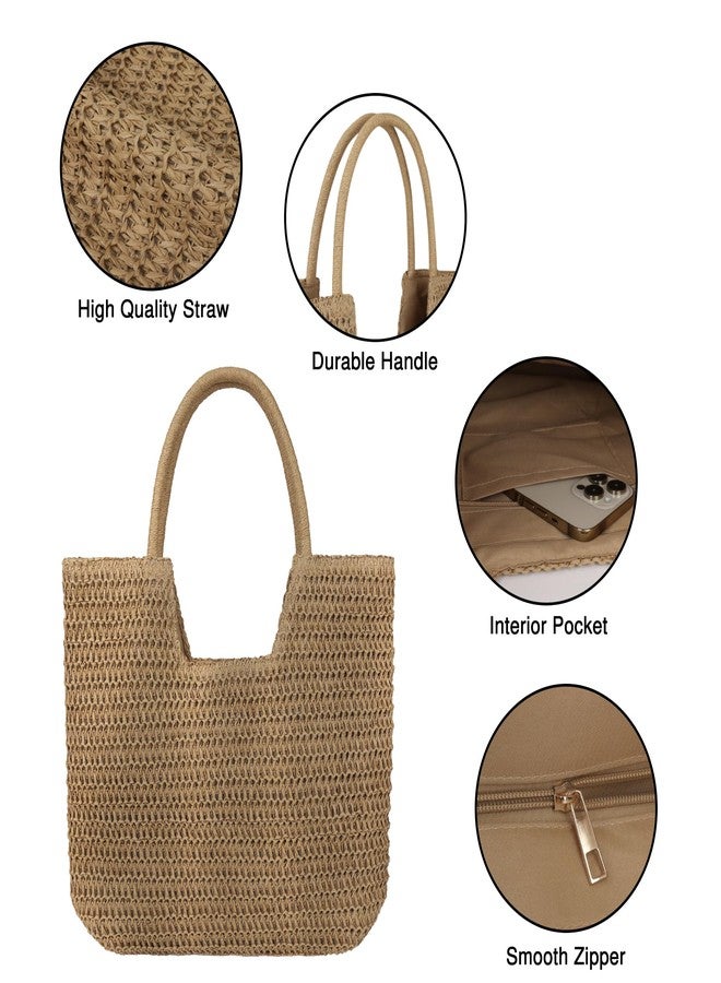 Youjaree Straw Beach Bags for Women Large Beach Tote Bag Woven Shoulder Handbag Purse for Summer (Khaki) - Image 4