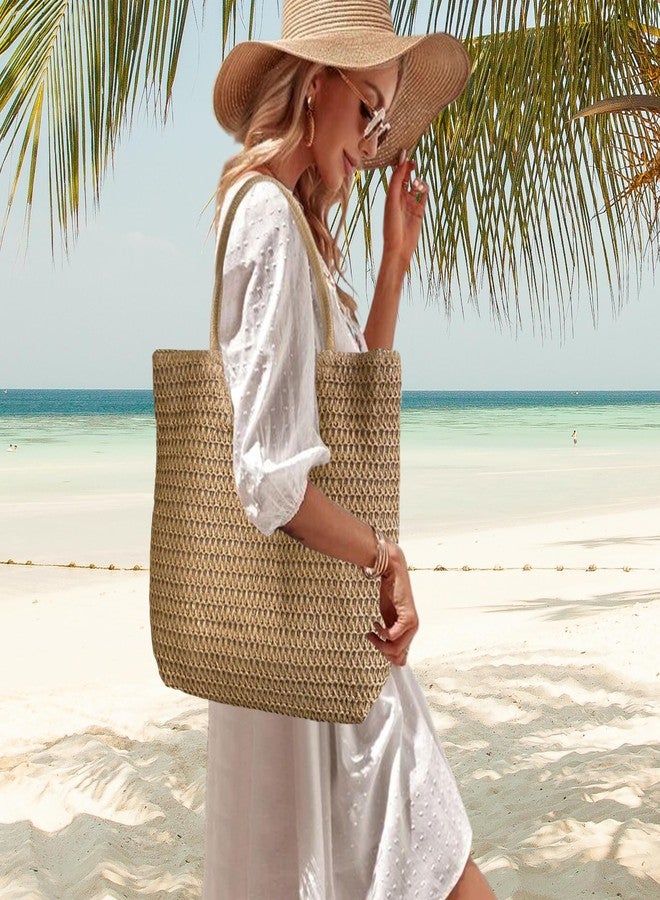 Youjaree Straw Beach Bags for Women Large Beach Tote Bag Woven Shoulder Handbag Purse for Summer (Khaki) - Image 2
