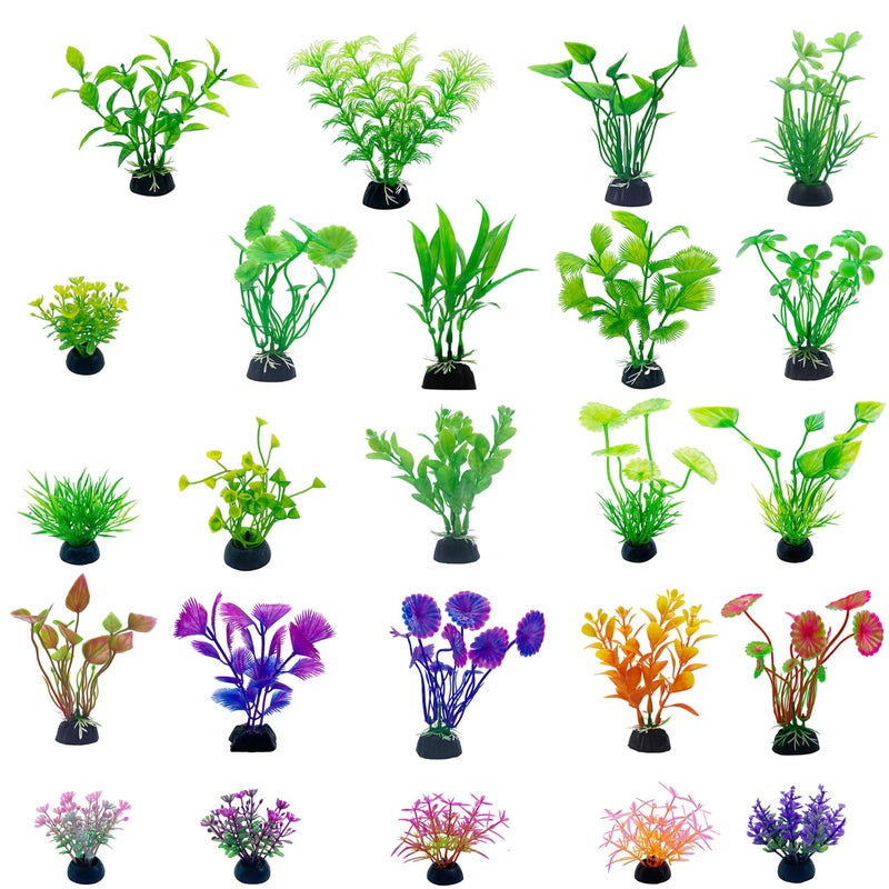 TANOMA 24PCS Plastic Artificial Aquarium Plants Fake Realistic Plants for Aquarium Fish Tank Vivid
