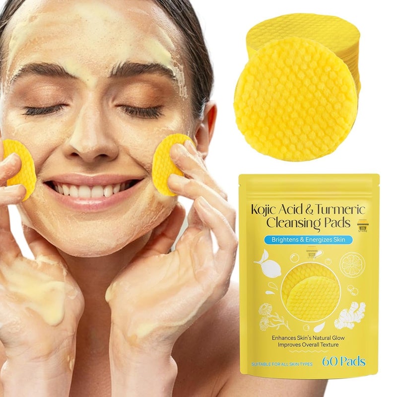 FARIOX Turmeric Kojic Acid Face Cleansing Pads for Dark Spots Skin Brightening Acne Prevention Vitamin C Retinol Chamomile Hydrolat For Women Men All Skin Type 60 Pieces Pack of 1 - Image 1