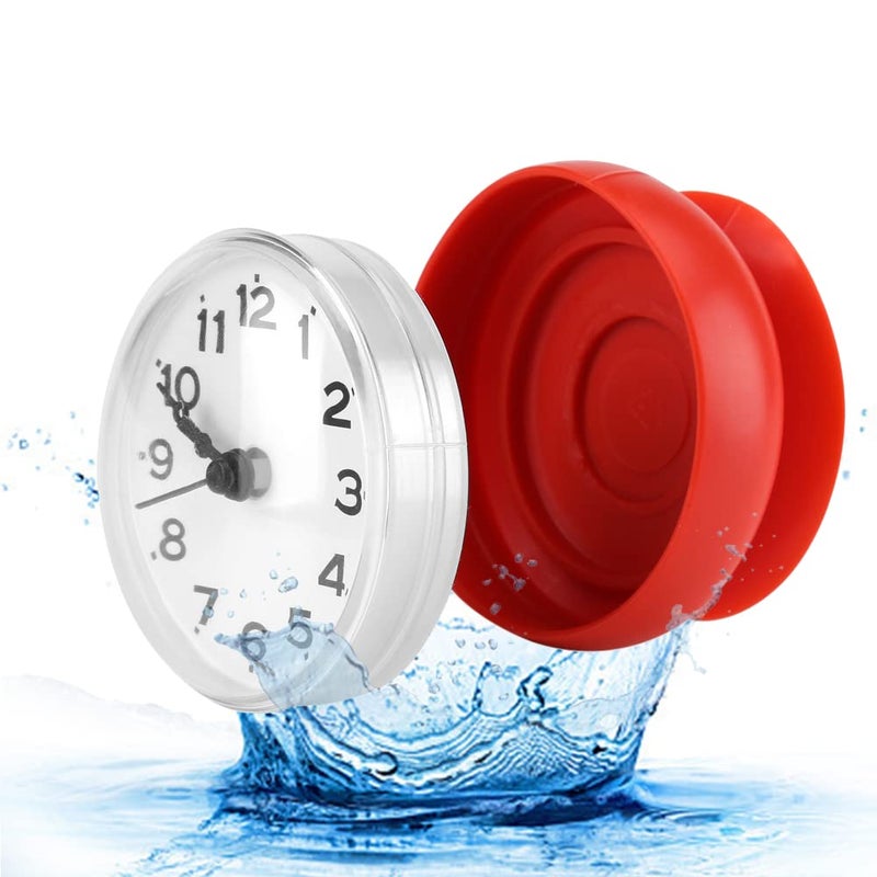 Pomya Bathroom Clock Suction Cup Wall Clock Bath Shower Clock for Kitchen Bathroom Red 